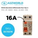 RCCB Interruttore Differenziale Puro Tipo A 1P+N 2M 6000A 30mA 16A AC 230V IP20 IEC61008-1 PR8NM