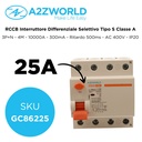 RCCB Interruttore Differenziale Selettivo Tipo S Classe A 3P+N 4M 10000A 300mA Ritardo 500ms 25A AC 400V IP20 IEC61008-1 PR8HM