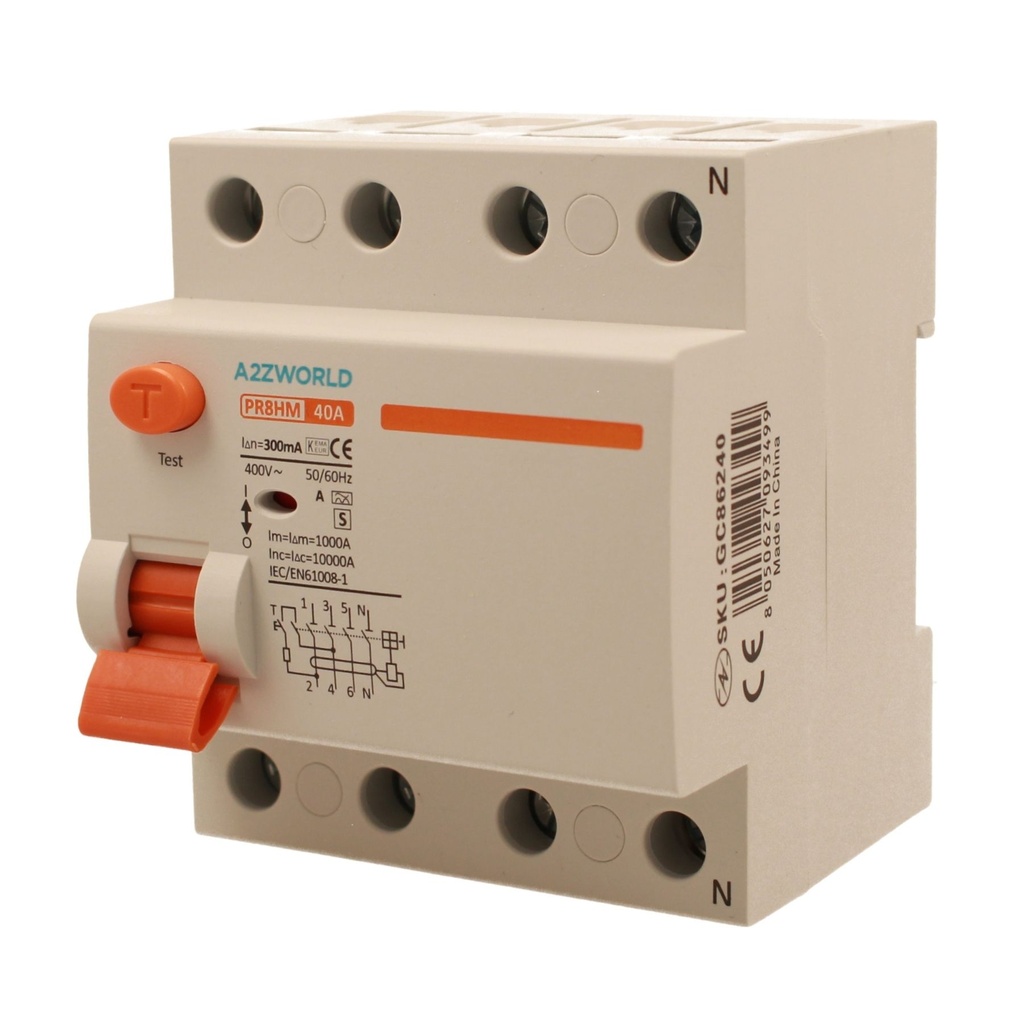 RCCB Interruttore Differenziale Selettivo Tipo S Classe A 3P+N 4M 10000A 300mA Ritardo 500ms 40A AC 400V IP20 IEC61008-1 PR8HM