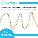 Striscia LED SMD 2835 24V, 5 Metri, Larga 10mm, Neutro 4000K, Super Luminoso 24W/M 4000LM/M 160LM/W 240SMD/M, Dimmerabile PWM, Tagliabile ogni 33mm, IP20, CRI>80