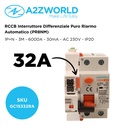 RCCB Interruttore Differenziale Puro Riarmo Automatico, Tipo A 1P+N 3M 6000A 30mA 32A AC 230V IP20 IEC61008-1 PR8NM