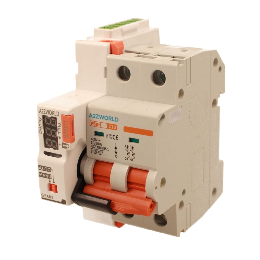 MCB Interruttore Magnetotermico Con Riarmo Automatico, Curva C 2P 3M 10000A C10A AC 400V PB8H, 3 Tentativi (10s/60s/300s)