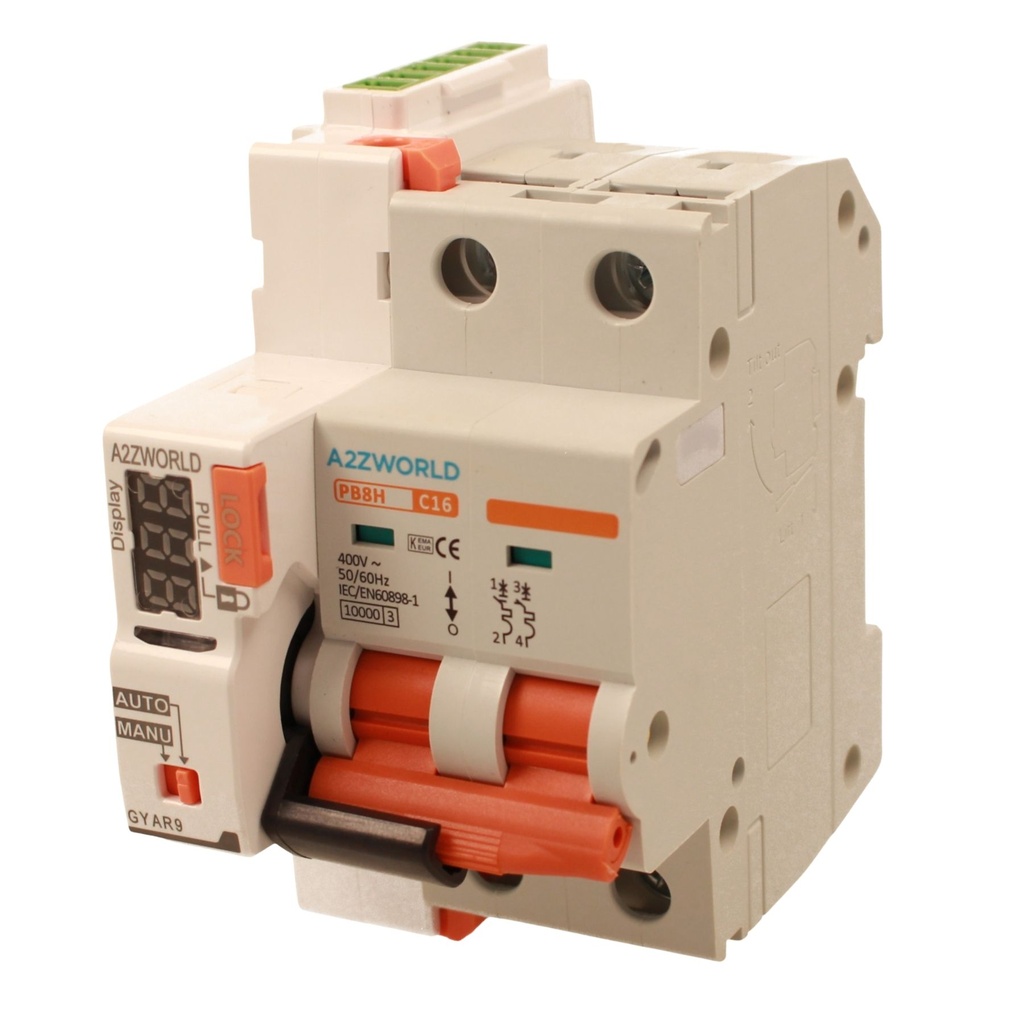 MCB Interruttore Magnetotermico Con Riarmo Automatico, Curva C 2P 3M 10000A C16A AC 400V PB8H, 3 Tentativi (10s/60s/300s)