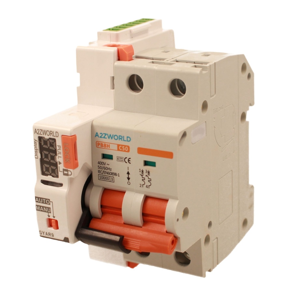 MCB Interruttore Magnetotermico Con Riarmo Automatico, Curva C 2P 3M 10000A C50A AC 400V PB8H, 3 Tentativi (10s/60s/300s)