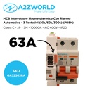 MCB Interruttore Magnetotermico Con Riarmo Automatico, Curva C 2P 3M 10000A C63A AC 400V PB8H, 3 Tentativi (10s/60s/300s)