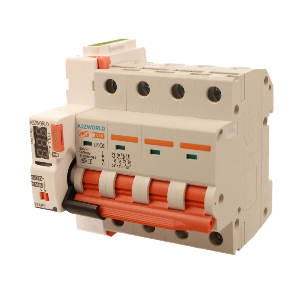 MCB Interruttore Magnetotermico Trifase Con Riarmo Automatico, 380V 10A Curva C 4P 5M 10000A C10A AC 400V PB8H, 3 Tentativi (10s/60s/300s)