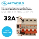 MCB Interruttore Magnetotermico Trifase Con Riarmo Automatico, 380V 32A Curva C 4P 5M 10000A C32A AC 400V PB8H, 3 Tentativi (10s/60s/300s)