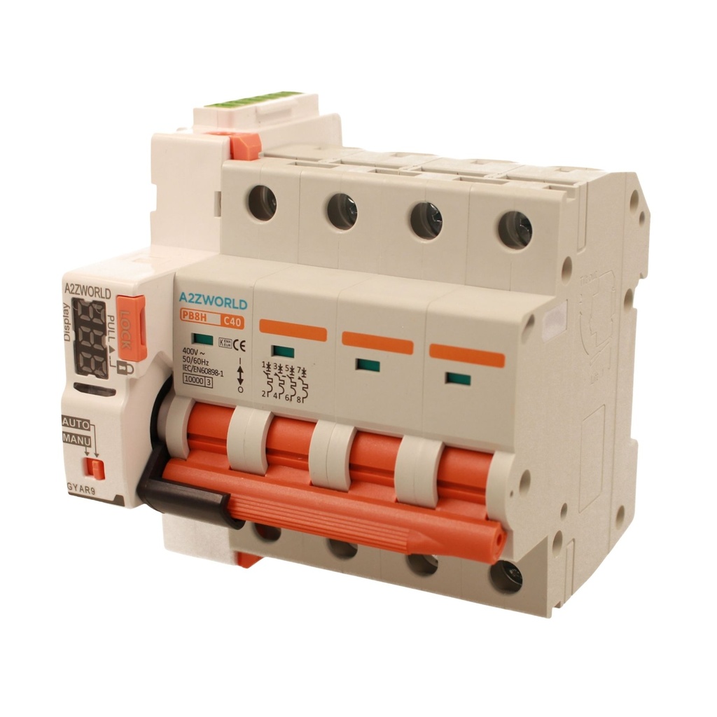 MCB Interruttore Magnetotermico Trifase Con Riarmo Automatico, 380V 40A Curva C 4P 5M 10000A C40A AC 400V PB8H, 3 Tentativi (10s/60s/300s)