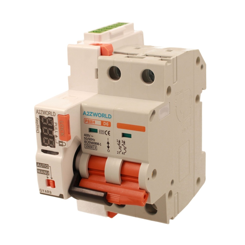 MCB Interruttore Magnetotermico Con Riarmo Automatico, Curva D 2P 3M 10000A D6A AC 400V PB8H, 3 Tentativi (10s/60s/300s)