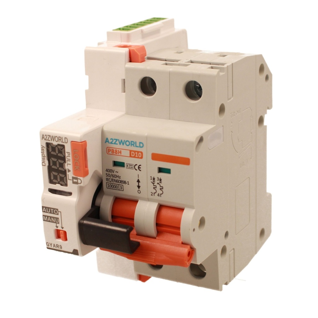 MCB Interruttore Magnetotermico Con Riarmo Automatico, Curva D 2P 3M 10000A D10A AC 400V PB8H, 3 Tentativi (10s/60s/300s)