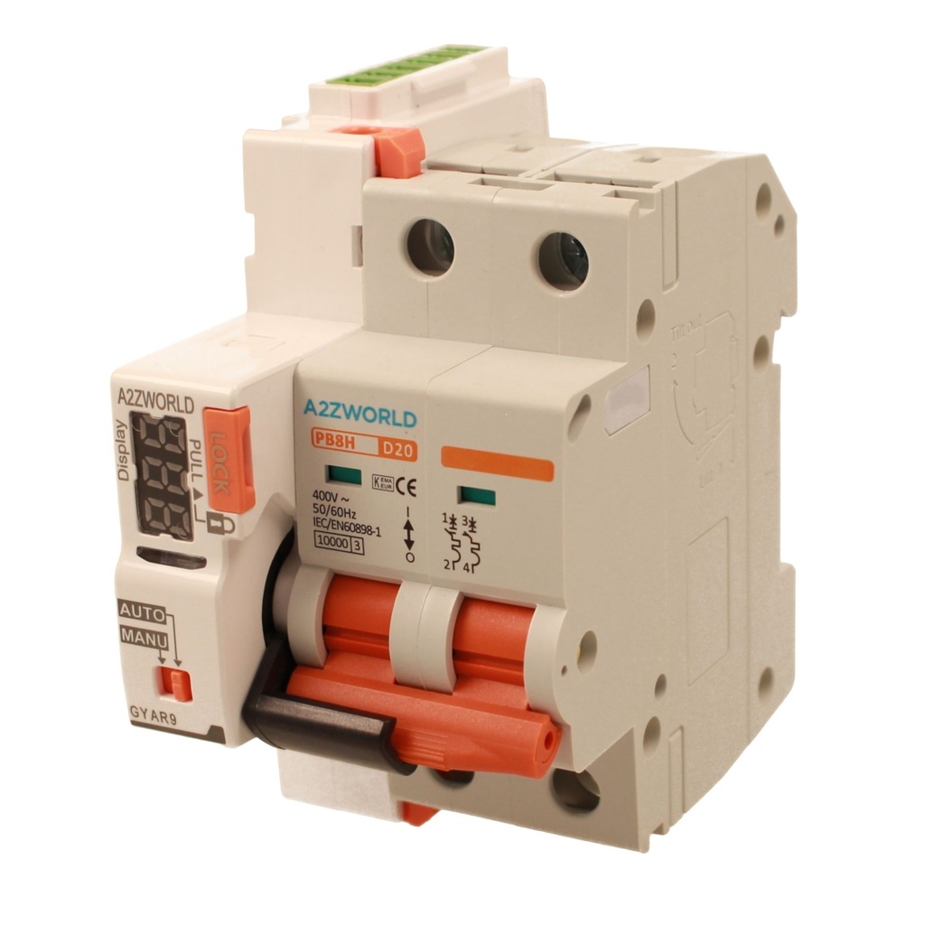 MCB Interruttore Magnetotermico Con Riarmo Automatico, Curva D 2P 3M 10000A D20A AC 400V PB8H, 3 Tentativi (10s/60s/300s)