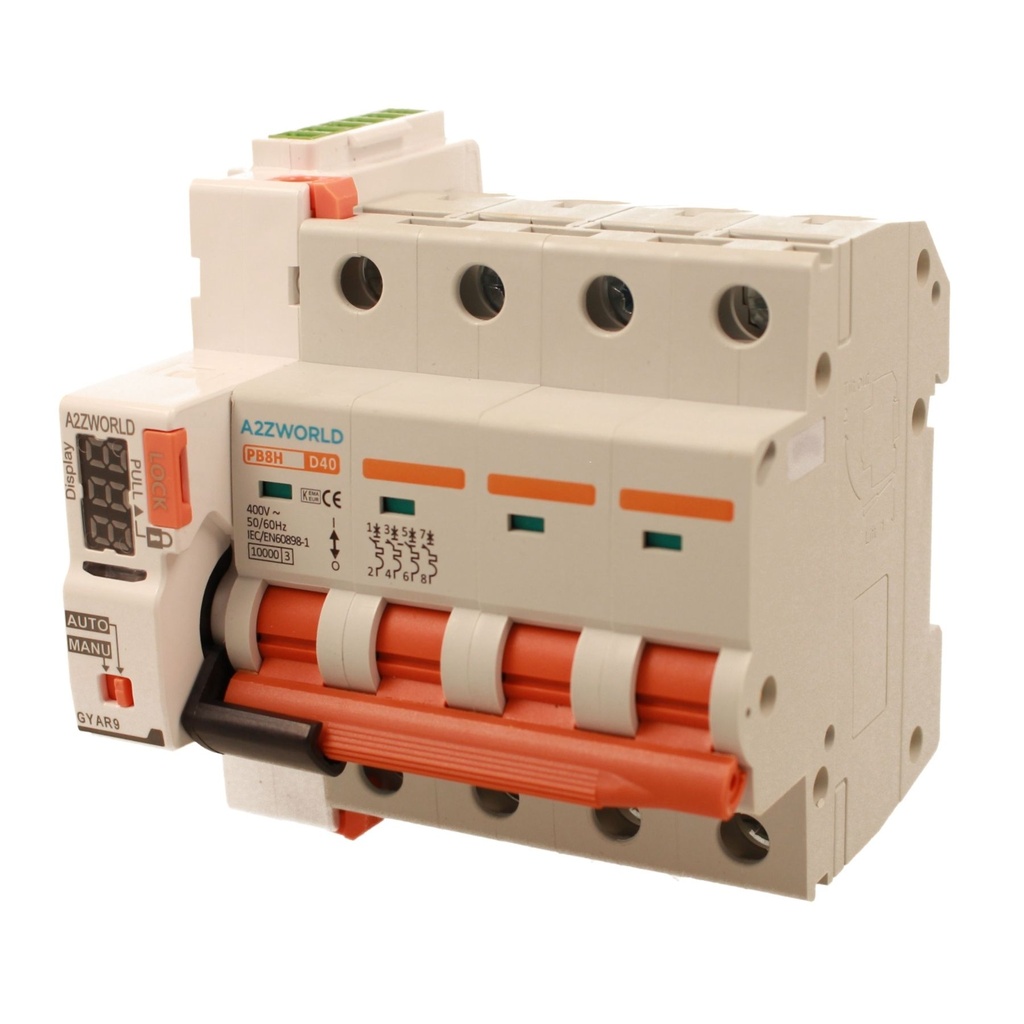 MCB Interruttore Magnetotermico Trifase Con Riarmo Automatico, Curva D 4P 5M 10000A D40A AC 400V PB8H, 3 Tentativi (10s/60s/300s)