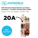 MCB Interruttore Magnetotermico Con Riarmo Automatico, Curva B 1P+N 2M 6000A B20A AC 230V PN8H, 3 Tentativi (10s/60s/300s)