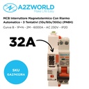 MCB Interruttore Magnetotermico Con Riarmo Automatico, Curva B 1P+N 2M 6000A B32A AC 230V PN8H, 3 Tentativi (10s/60s/300s)