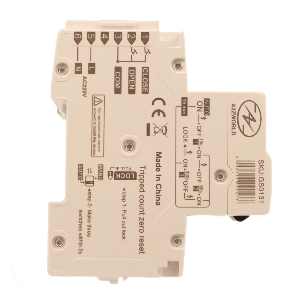 MCB Interruttore Magnetotermico Con Riarmo Automatico, Curva C 1P+N 2M 6000A C16A AC 230V PN8H, 3 Tentativi (10s/60s/300s)