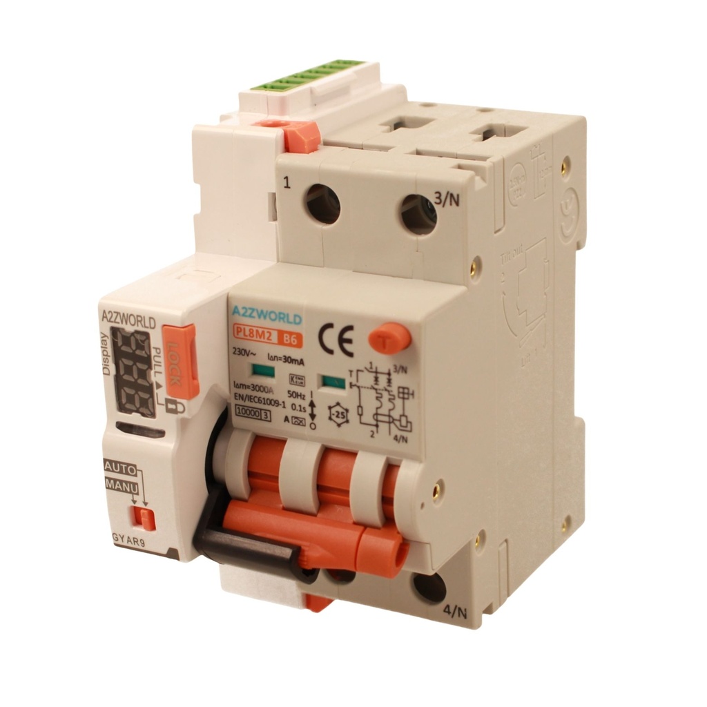 RCBO Interruttore Magnetotermico Differenziale Con Riarmo Automatico, Tipo A Curva B 2P Veri 3M 6000A 30mA, B6A AC 230V IP20 PL8M2, 3 Tentativi (10s/60s/300s)