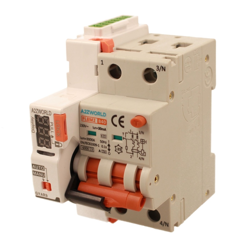 RCBO Interruttore Magnetotermico Differenziale Con Riarmo Automatico, Tipo A Curva B 2P Veri 3M 6000A 30mA, B40A  AC 230V IP20 PL8M2, 3 Tentativi (10s/60s/300s)