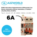 RCBO Interruttore Magnetotermico Differenziale Con Riarmo Automatico, Tipo A Curva B 2P Veri 3M 6000A 300mA, B6A  AC 230V IP20 PL8M2, 3 Tentativi (10s/60s/300s)