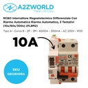 RCBO Interruttore Magnetotermico Differenziale Con Riarmo Automatico, Tipo A Curva B 2P Veri 3M 6000A 300mA, B10A  AC 230V IP20 PL8M2, 3 Tentativi (10s/60s/300s)