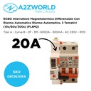 RCBO Interruttore Magnetotermico Differenziale Con Riarmo Automatico, Tipo A Curva B 2P Veri 3M 6000A 300mA, B20A  AC 230V IP20 PL8M2, 3 Tentativi (10s/60s/300s)