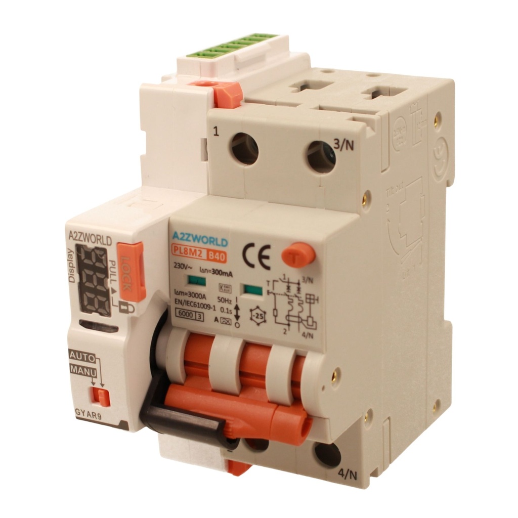 RCBO Interruttore Magnetotermico Differenziale Con Riarmo Automatico, Tipo A Curva B 2P Veri 3M 6000A 300mA, B40A  AC 230V IP20 PL8M2, 3 Tentativi (10s/60s/300s)