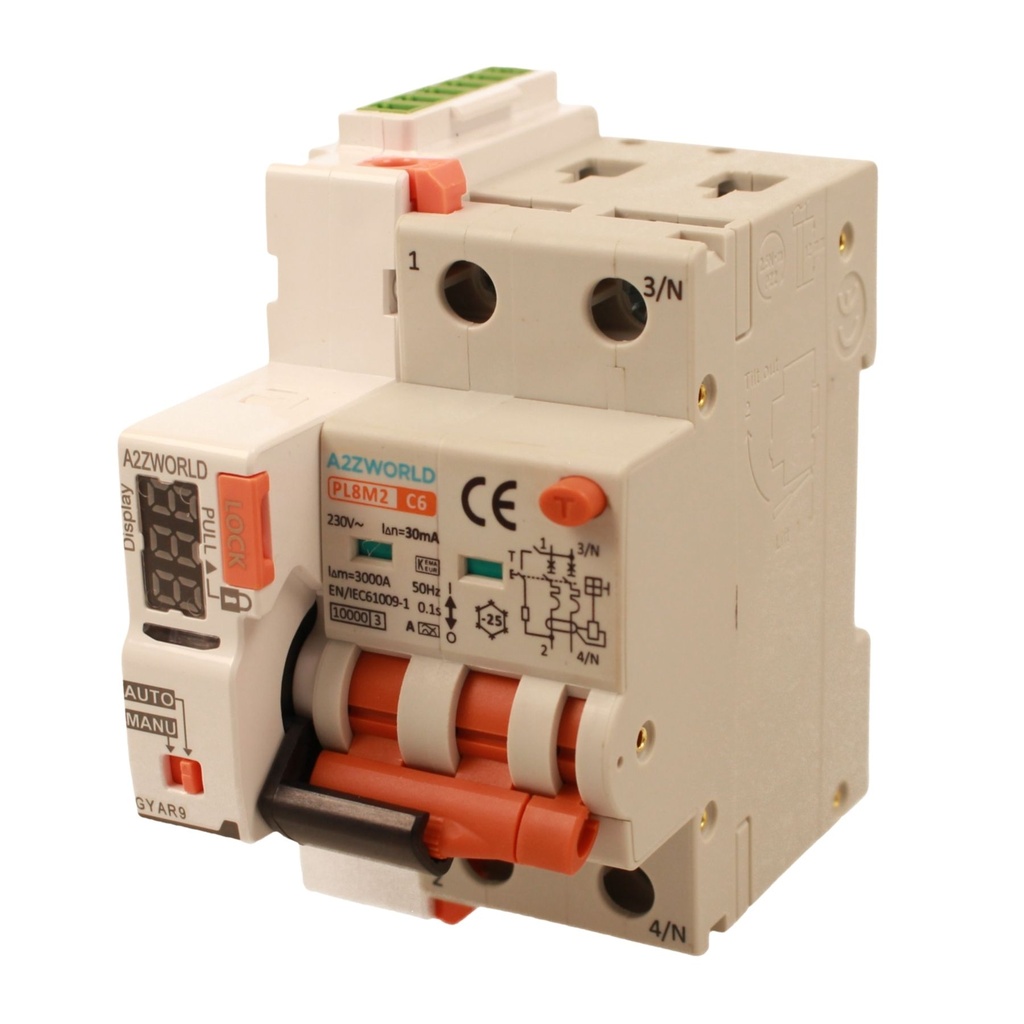 RCBO Interruttore Magnetotermico Differenziale Con Riarmo Automatico, Tipo A Curva C 2P Veri 3M 6000A 30mA, C6A  AC 230V IP20 PL8M2, 3 Tentativi (10s/60s/300s)