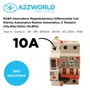 RCBO Interruttore Magnetotermico Differenziale Con Riarmo Automatico, Tipo A Curva C 2P Veri 3M 6000A 30mA, C10A  AC 230V IP20 PL8M2, 3 Tentativi (10s/60s/300s)