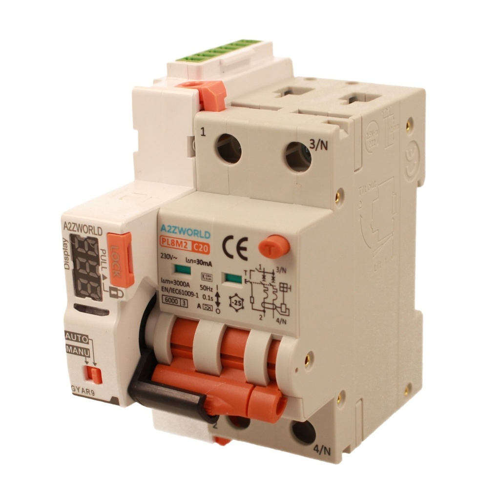 RCBO Interruttore Magnetotermico Differenziale Con Riarmo Automatico, Tipo A Curva C 2P Veri 3M 6000A 30mA, C20A  AC 230V IP20 PL8M2, 3 Tentativi (10s/60s/300s)