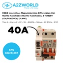RCBO Interruttore Magnetotermico Differenziale Con Riarmo Automatico, Tipo A Curva C 2P Veri 3M 6000A 30mA, C40A  AC 230V IP20 PL8M2, 3 Tentativi (10s/60s/300s)