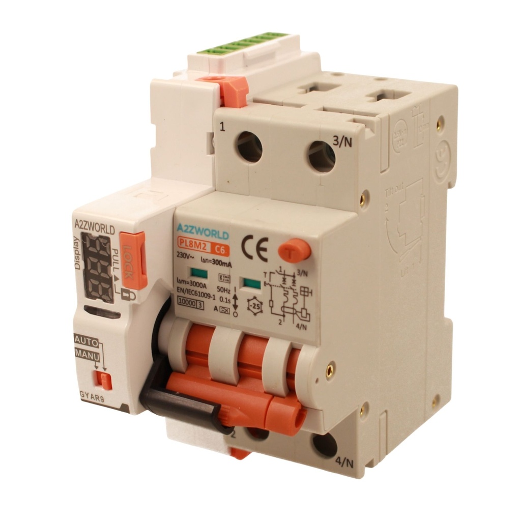 RCBO Interruttore Magnetotermico Differenziale Con Riarmo Automatico, Tipo A Curva C 2P Veri 3M 6000A 300mA, C6A  AC 230V IP20 PL8M2, 3 Tentativi (10s/60s/300s)