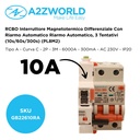 RCBO Interruttore Magnetotermico Differenziale Con Riarmo Automatico, Tipo A Curva C 2P Veri 3M 6000A 300mA, C10A  AC 230V IP20 PL8M2, 3 Tentativi (10s/60s/300s)