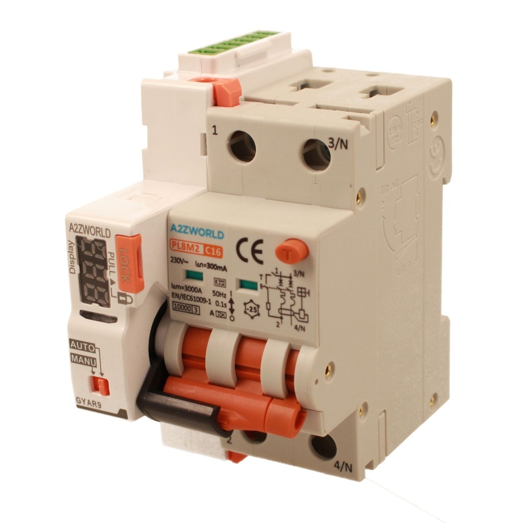 RCBO Interruttore Magnetotermico Differenziale Con Riarmo Automatico, Tipo A Curva C 2P Veri 3M 6000A 300mA, C16A  AC 230V IP20 PL8M2, 3 Tentativi (10s/60s/300s)