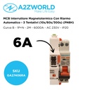 MCB Interruttore Magnetotermico Con Riarmo Automatico, Curva B 1P+N 2M 6000A B6A AC 230V PN8H, 3 Tentativi (10s/60s/300s)