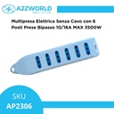 Multipresa Ciabatta Elettrica Con 6 Posti Prese Bipasso 10/16A, Multipresa Senza Cavo Max 3500W, Colore