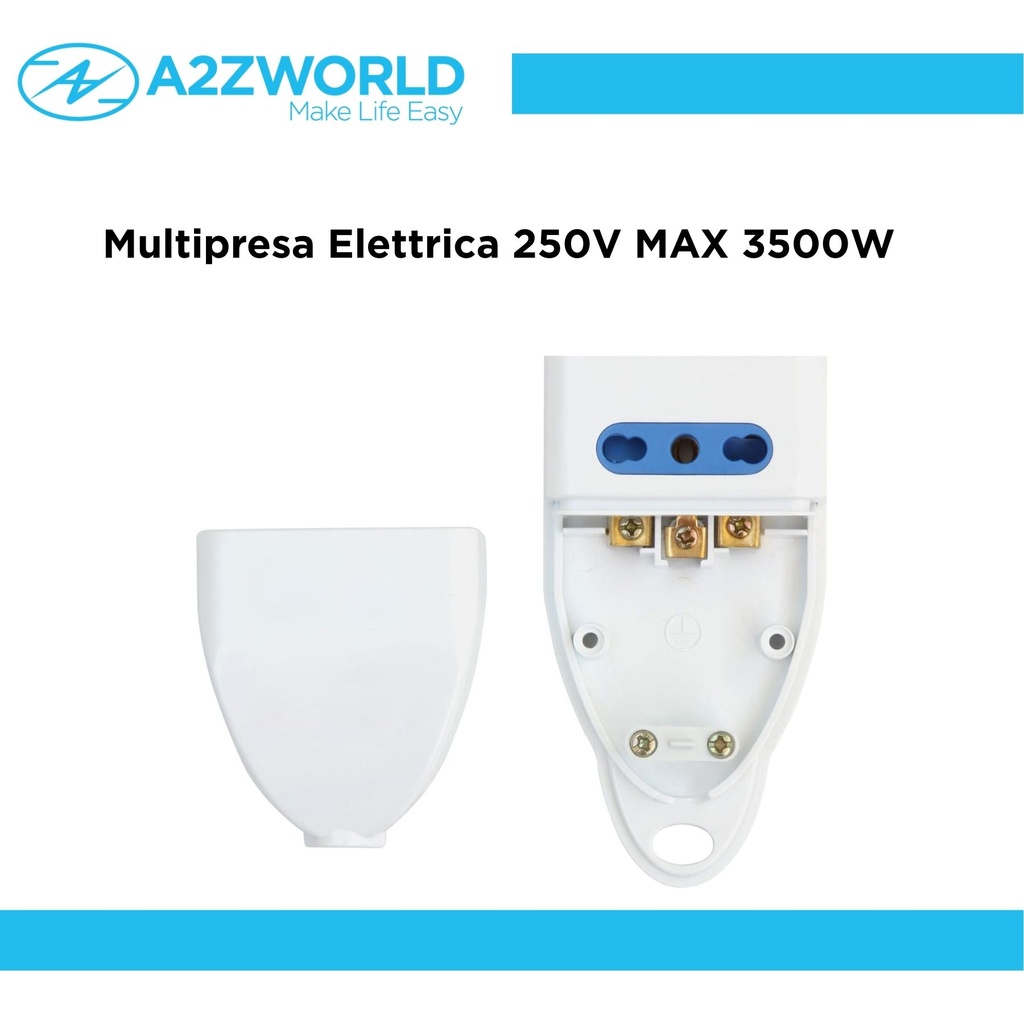 Multipresa Ciabatta Elettrica Con 6 Posti Prese Bipasso 10/16A, Multipresa Senza Cavo Max 3500W, Colore