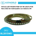 Striscia LED WS2815 RGB 12V 96 LED/m PCB Nero 3OZ 5m Indirizzabile con Adesivo 3M