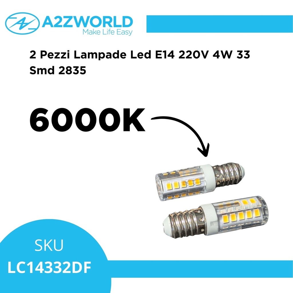 2 Pezzi Lampade Led E14 220V 4W Bianco Freddo 6000K 27 Smd 2835