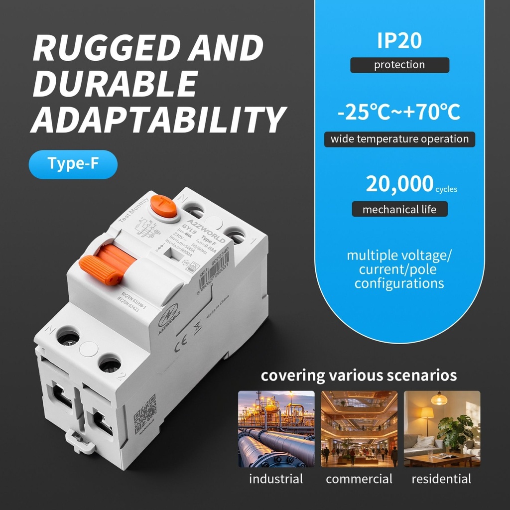 ETTROIT RCCB Interruttore Differenziale Puro Tipo A 1P+N 2M 6000A 30mA 25A