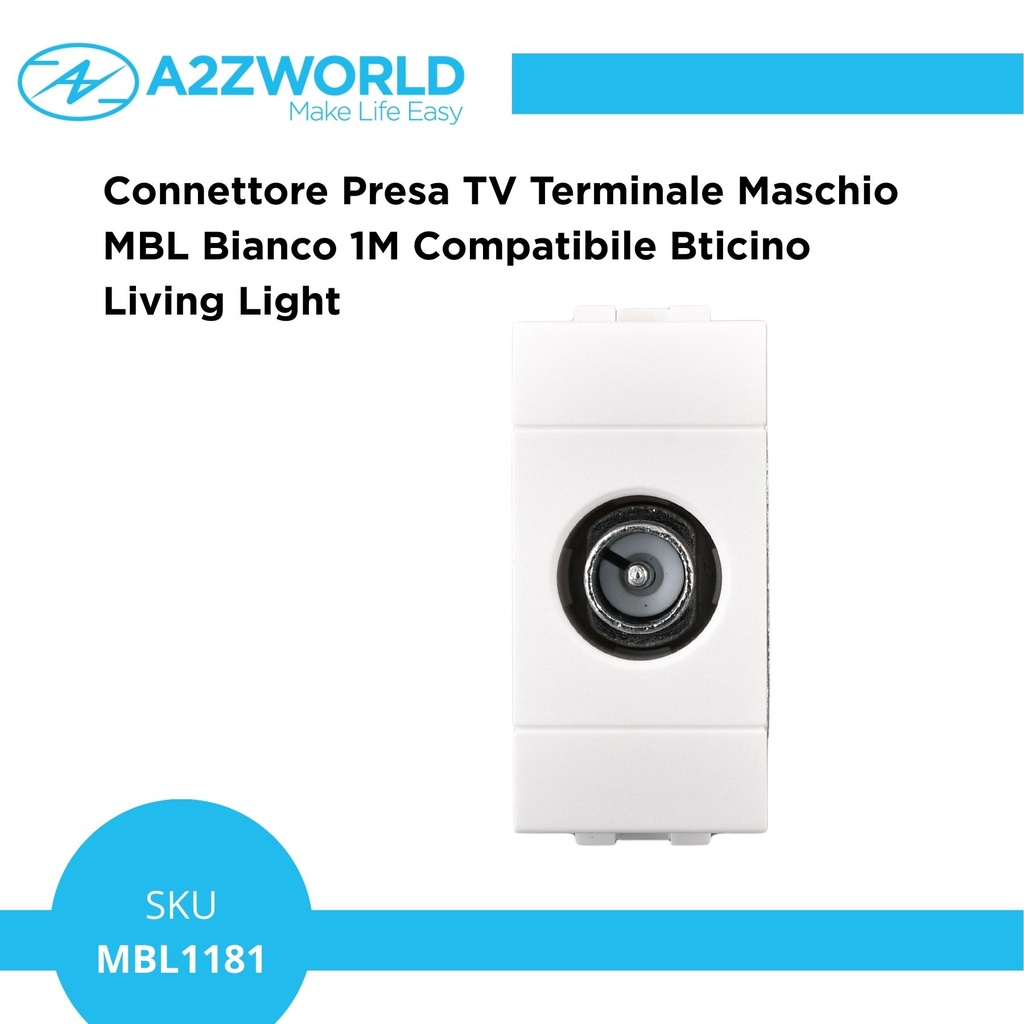 Connettore Presa TV Terminale Maschio MBL Bianco 1M Compatibile Bticino Living Light BLB2250
