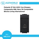 Pulsante 1P 16A 220V Con Disegno Campanello MBL Nero 1M Compatibile Bticino Living International BLN1001
