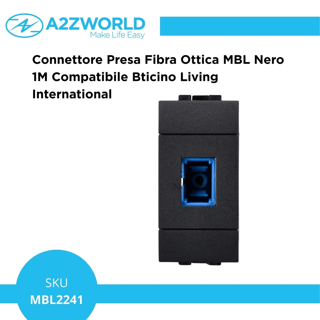 Connettore Presa Fibra Ottica MBL Nero 1M Compatibile Bticino Living International