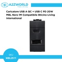 Caricatore USB A QC + USB C PD 20W MBL Nero 1M Compatibile Bticino Living International BLN3002