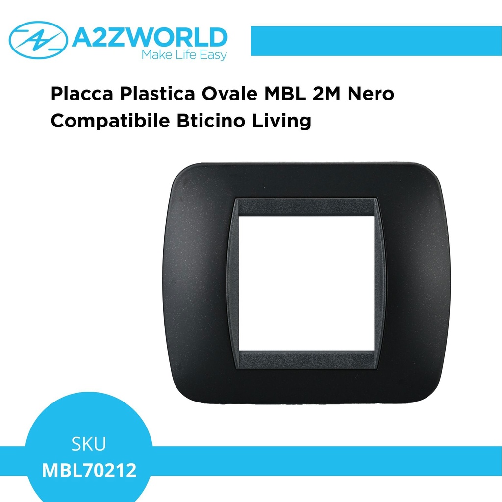 Placca Plastica Ovale MBL 2M Nero Compatibile Bticino Living