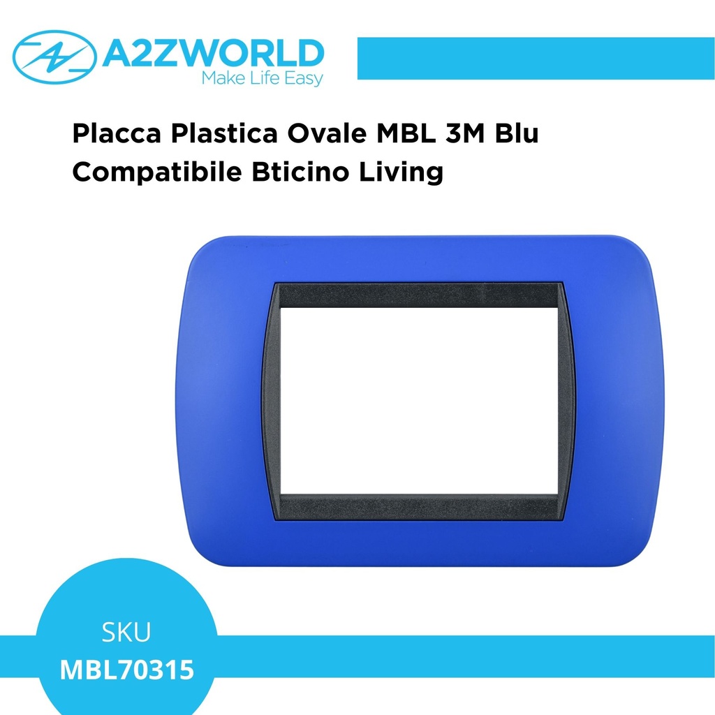 Placca Plastica Ovale MBL 3M Blu Compatibile Bticino Living