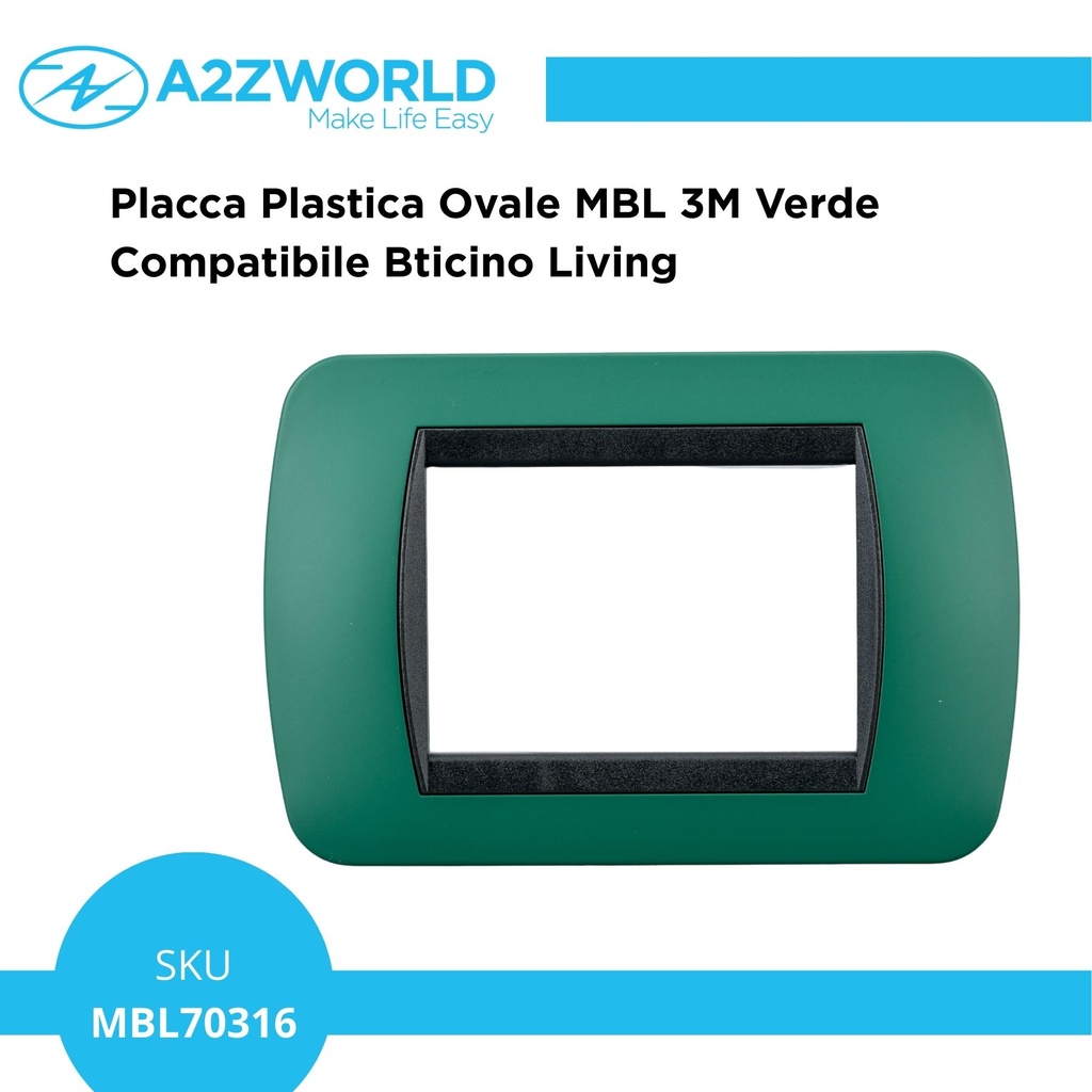 Placca Plastica Ovale MBL 3M Verde Compatibile Bticino Living