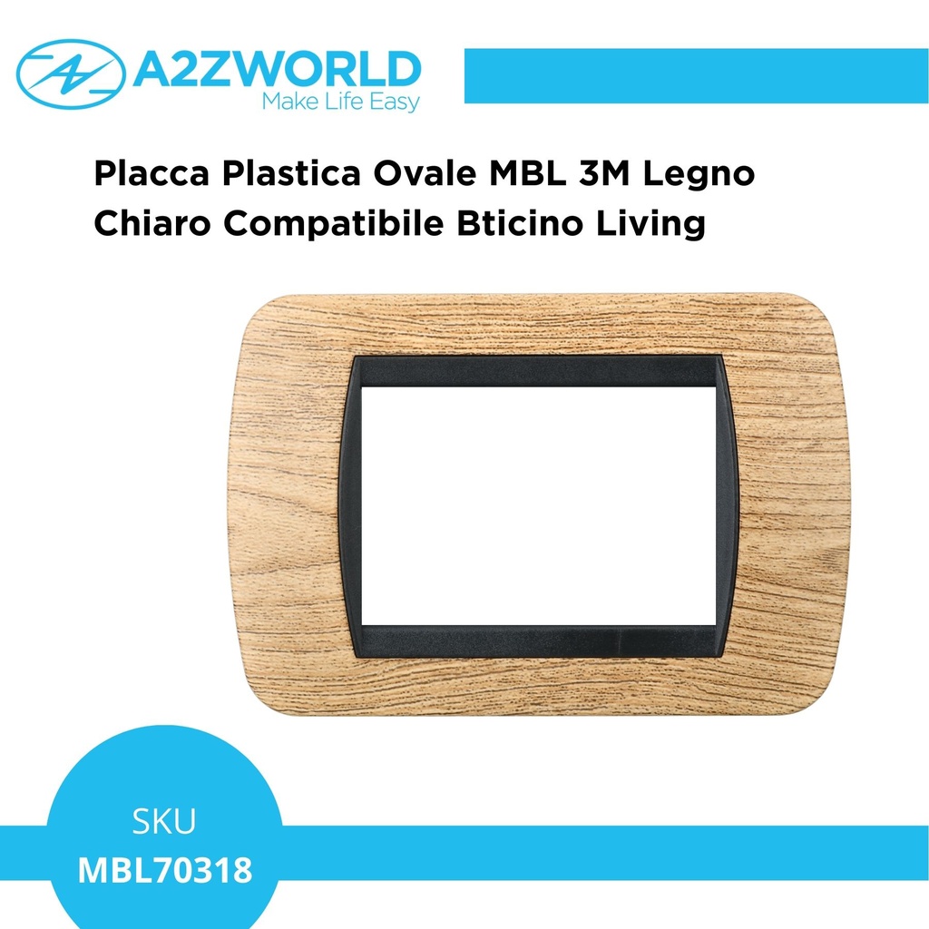 Placca Plastica Ovale MBL 3M Legno Chiaro Compatibile Bticino Living BLN88304