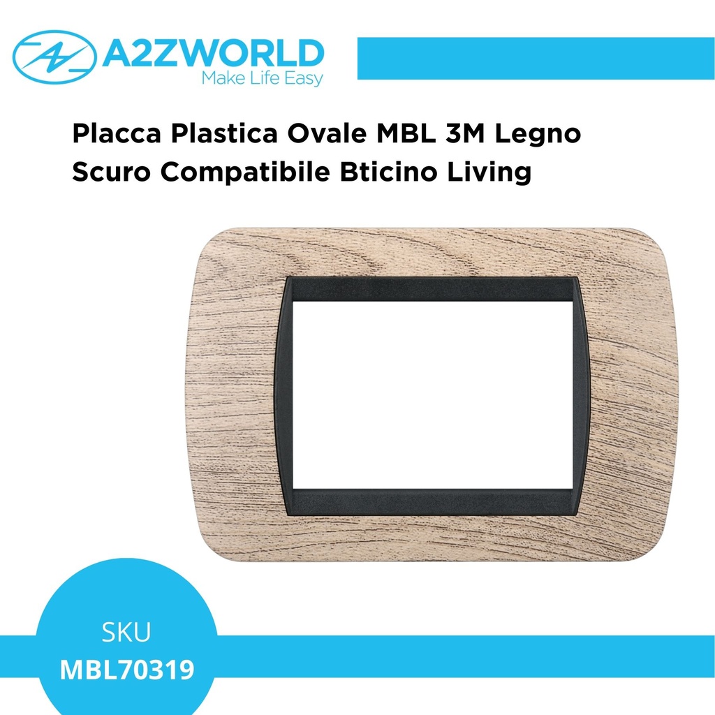 Placca Plastica Ovale MBL 3M Legno Scuro Compatibile Bticino Living BLN88305