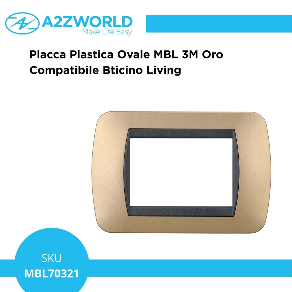 Placca Plastica Ovale MBL 3M Oro Compatibile Bticino Living BLN88311