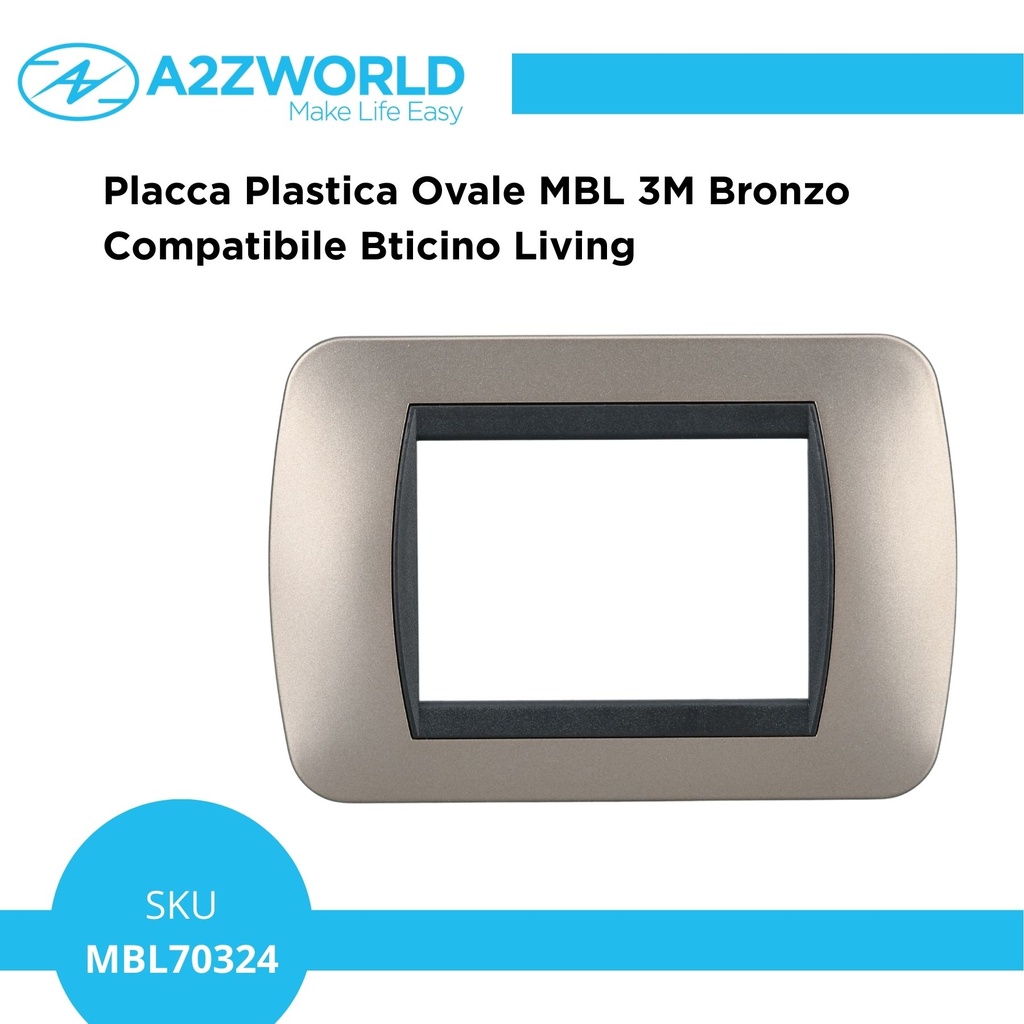 Placca Plastica Ovale MBL 3M Bronzo Compatibile Bticino Living BLN88310