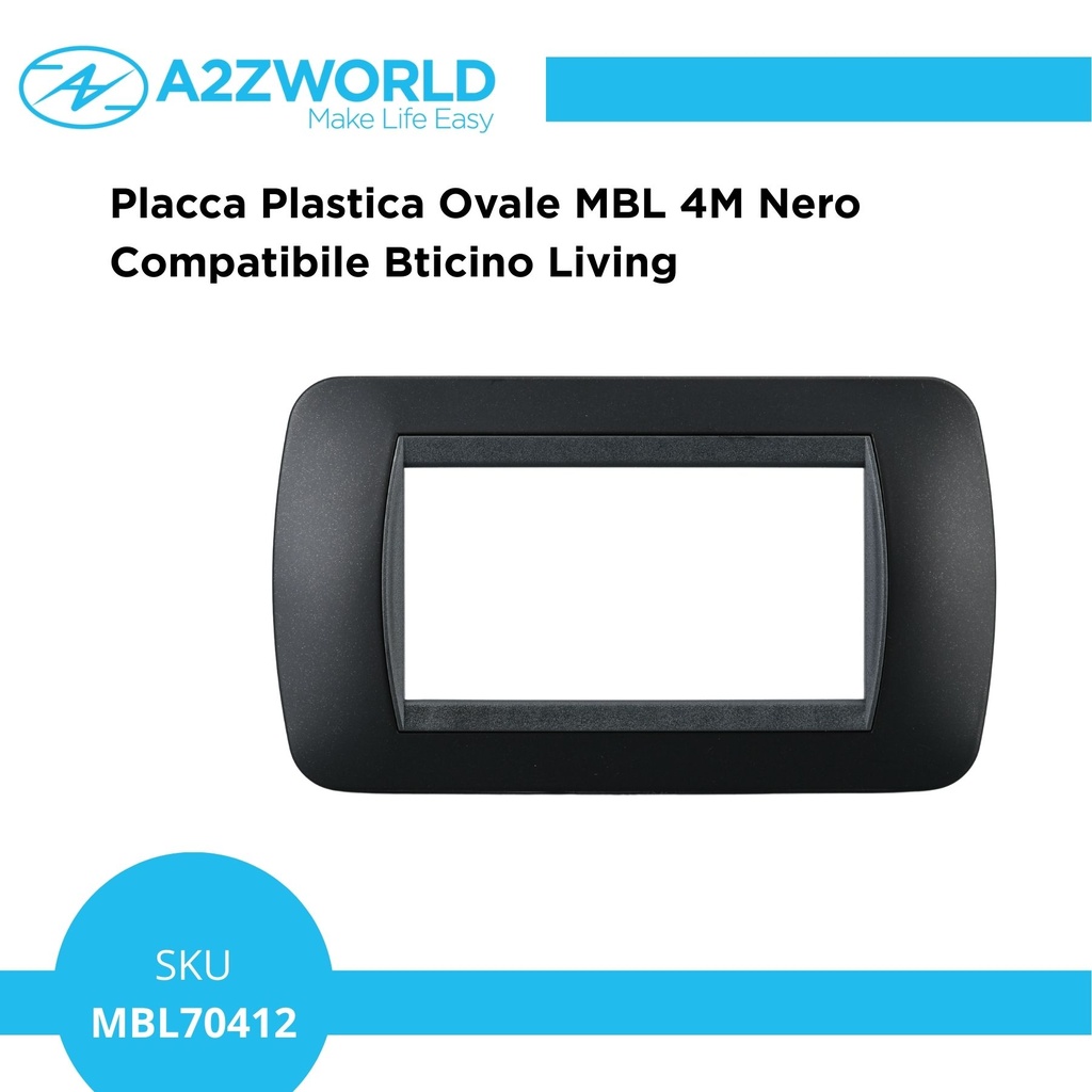 Placca Plastica Ovale MBL 4M Nero Compatibile Bticino Living BLN88402